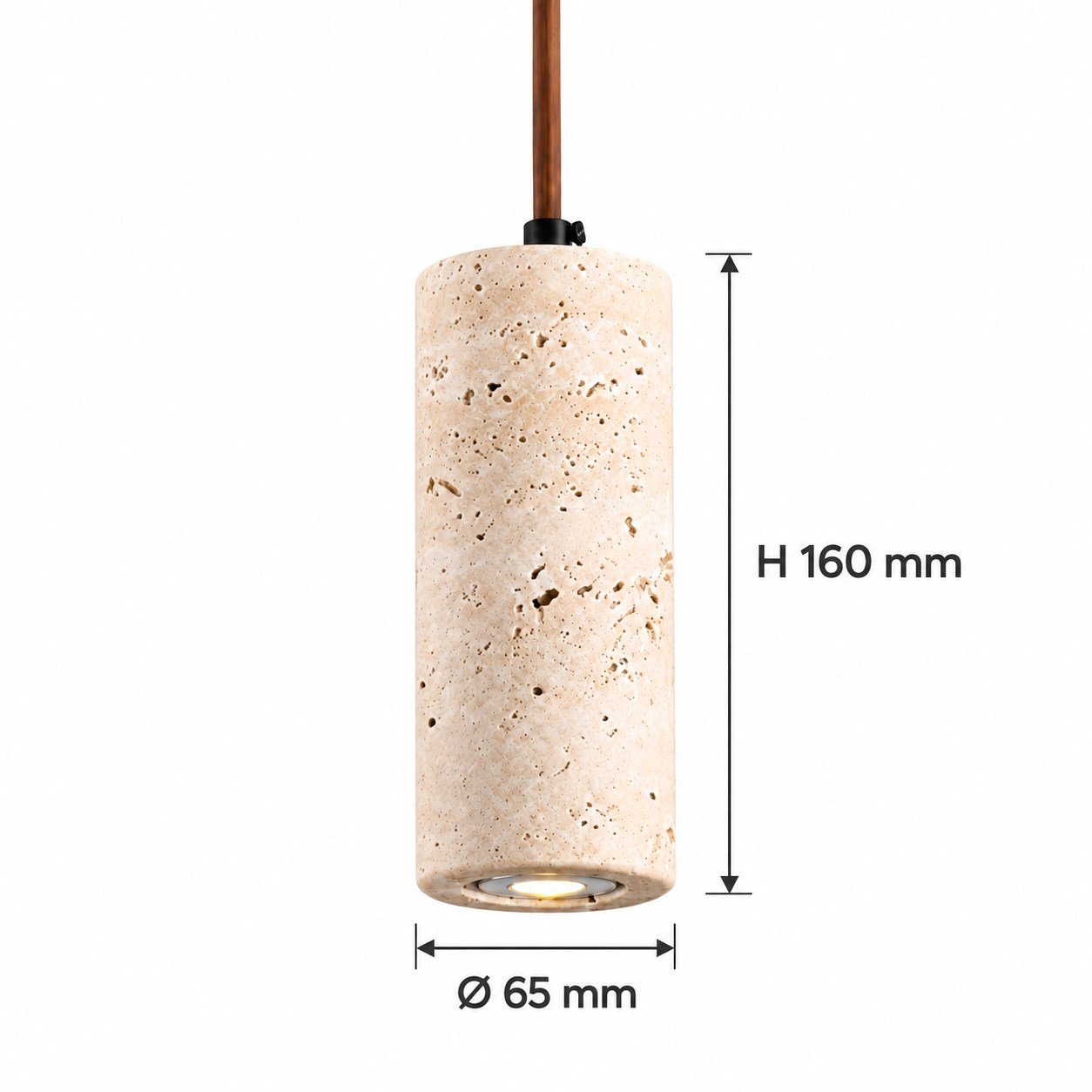 A809 Travertine Capsule Pendant Light dimension drawing: 6.5 cm diameter × 16 cm height