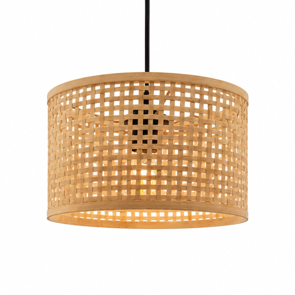 HX2652 Grid Weave Cylinder Pendant Light, a woven cylinder shade, on a white background