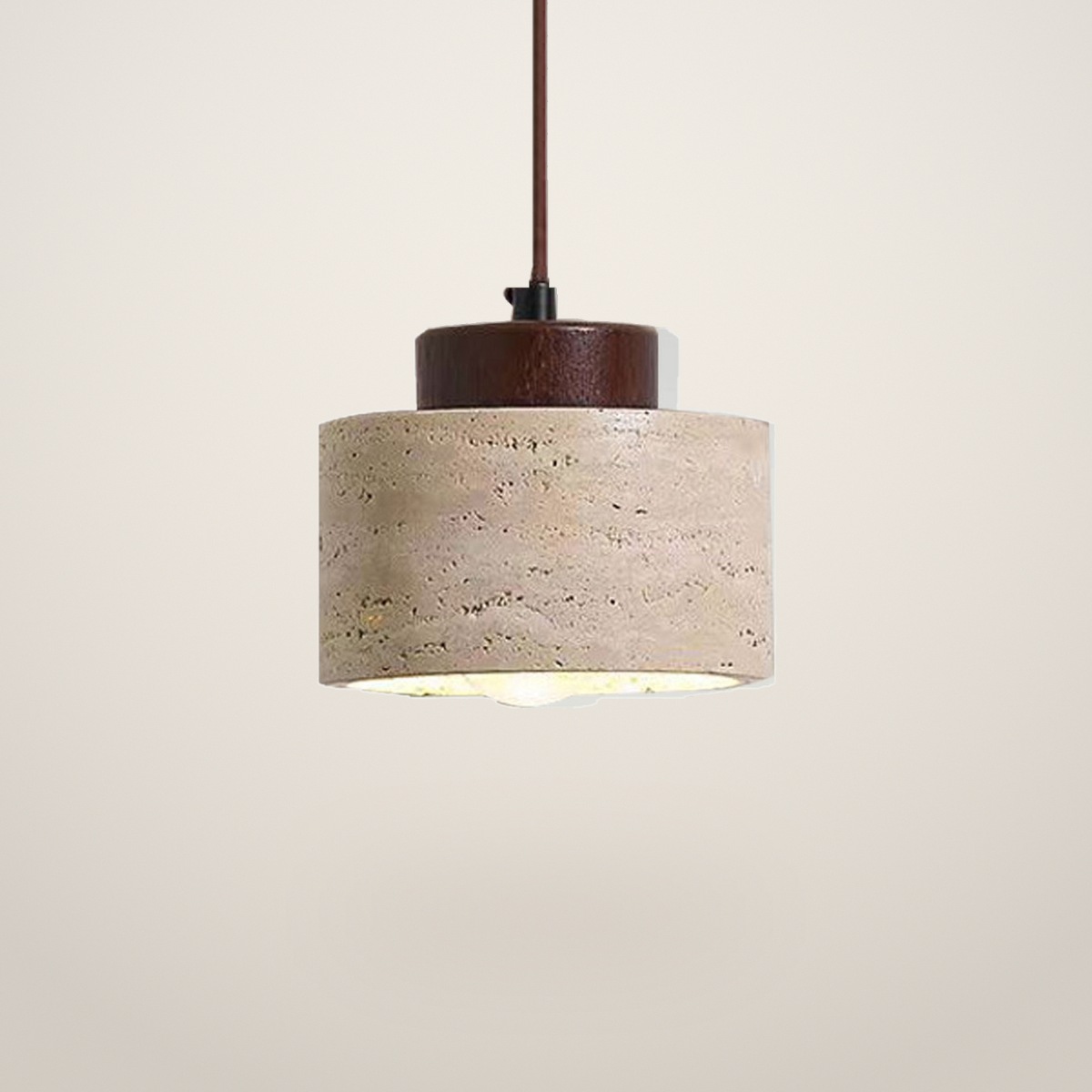A802 Short Travertine Drum Pendant Light shown on a light studio background