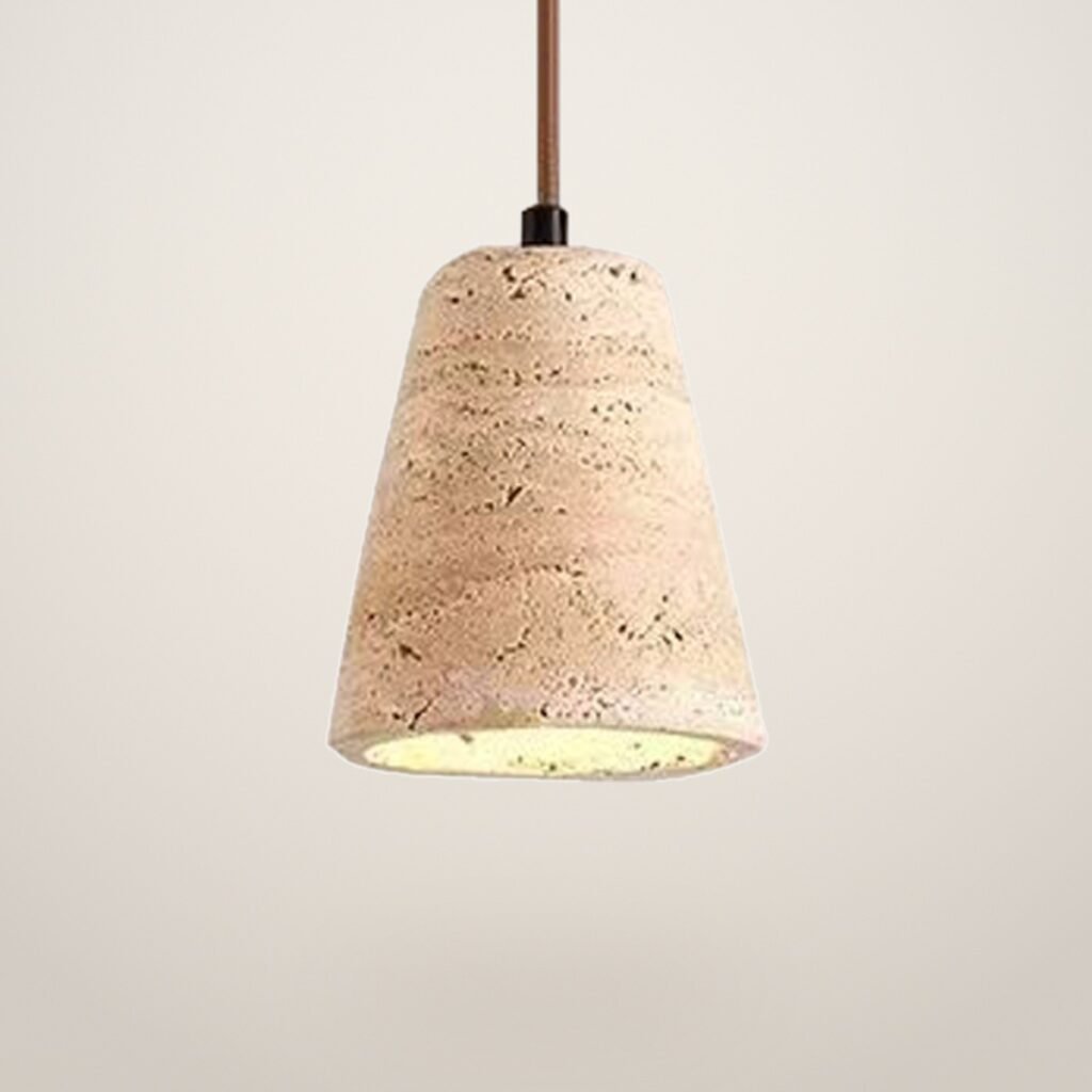 A804 Tapered Travertine Pendant Light shown on a light studio background