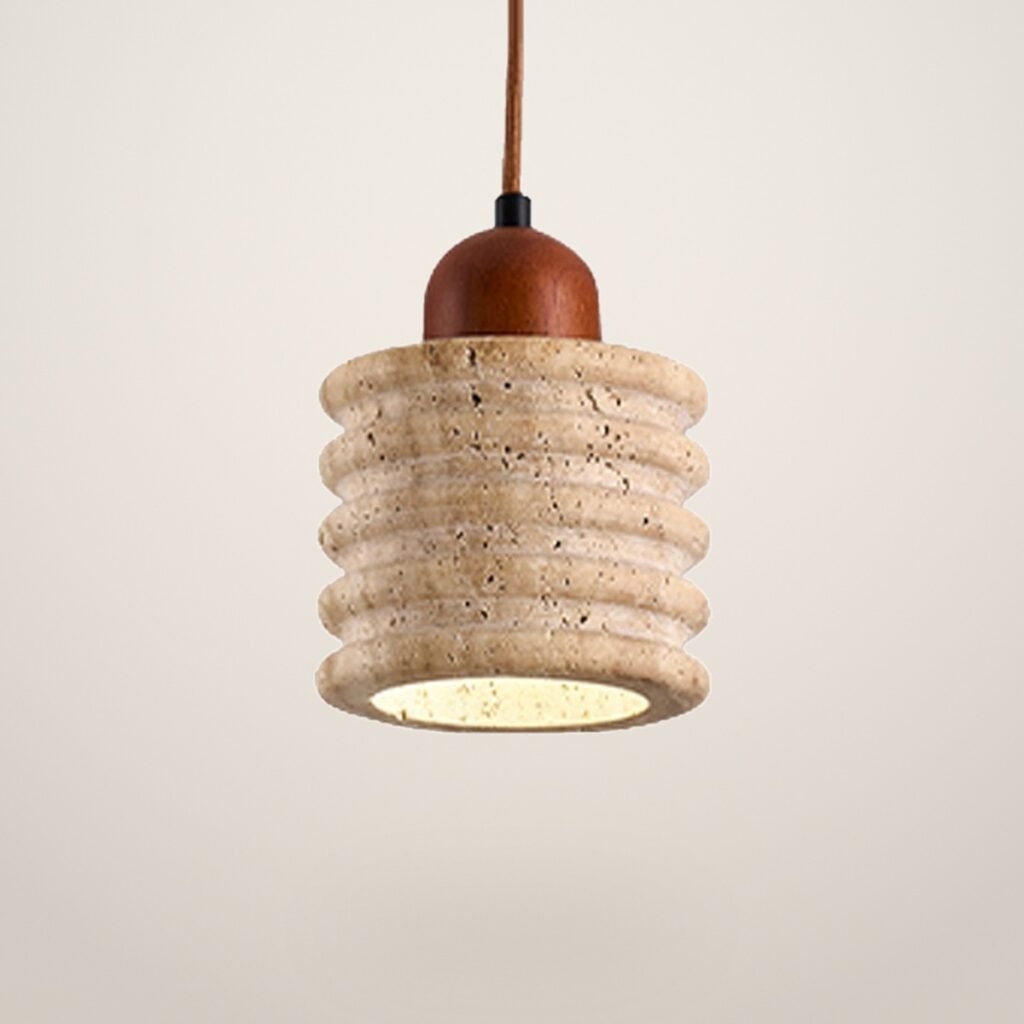 A808 Ribbed Travertine Pendant Light shown on a light studio background