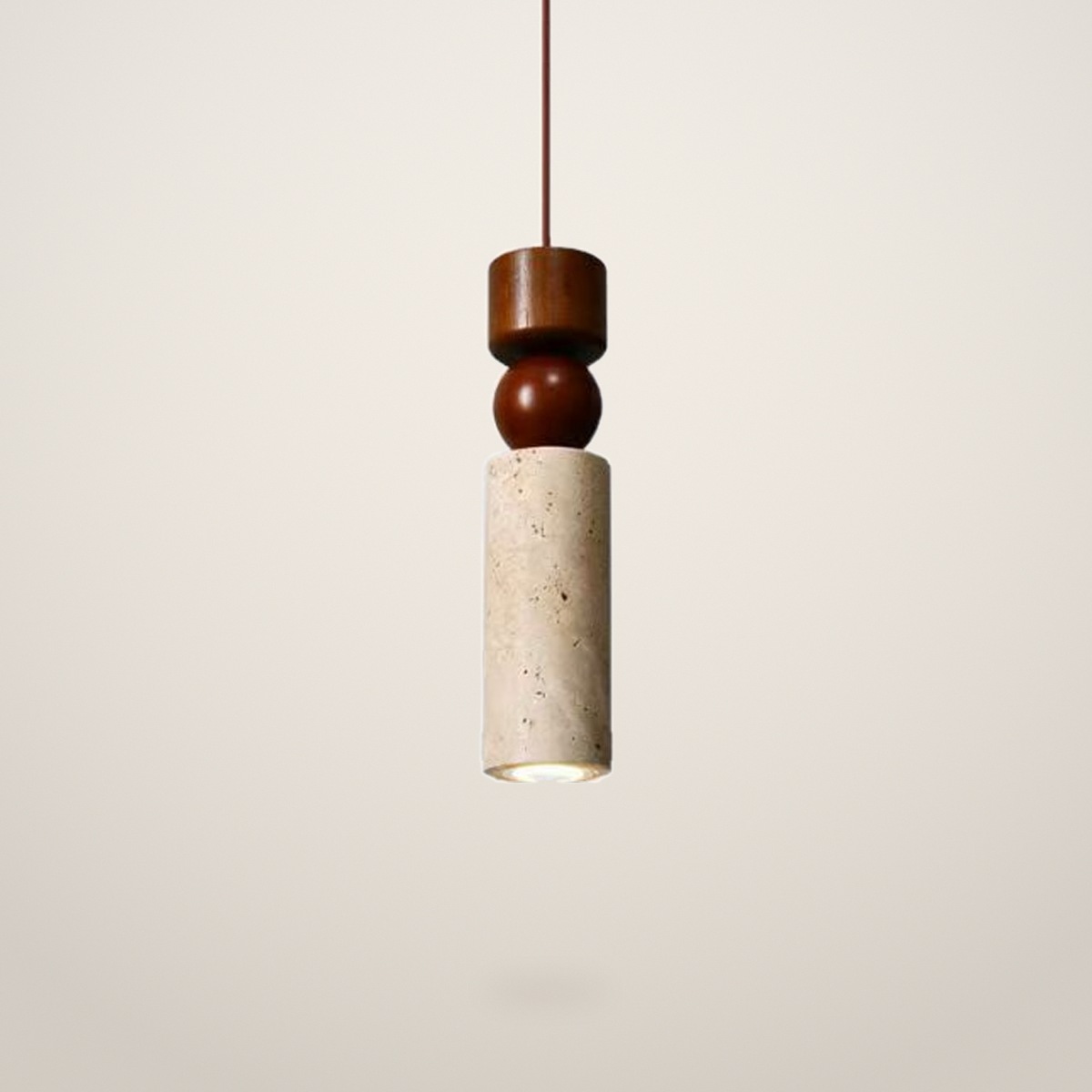 A812 Slim Travertine Pendant Light with Wood Beads shown on a light studio background