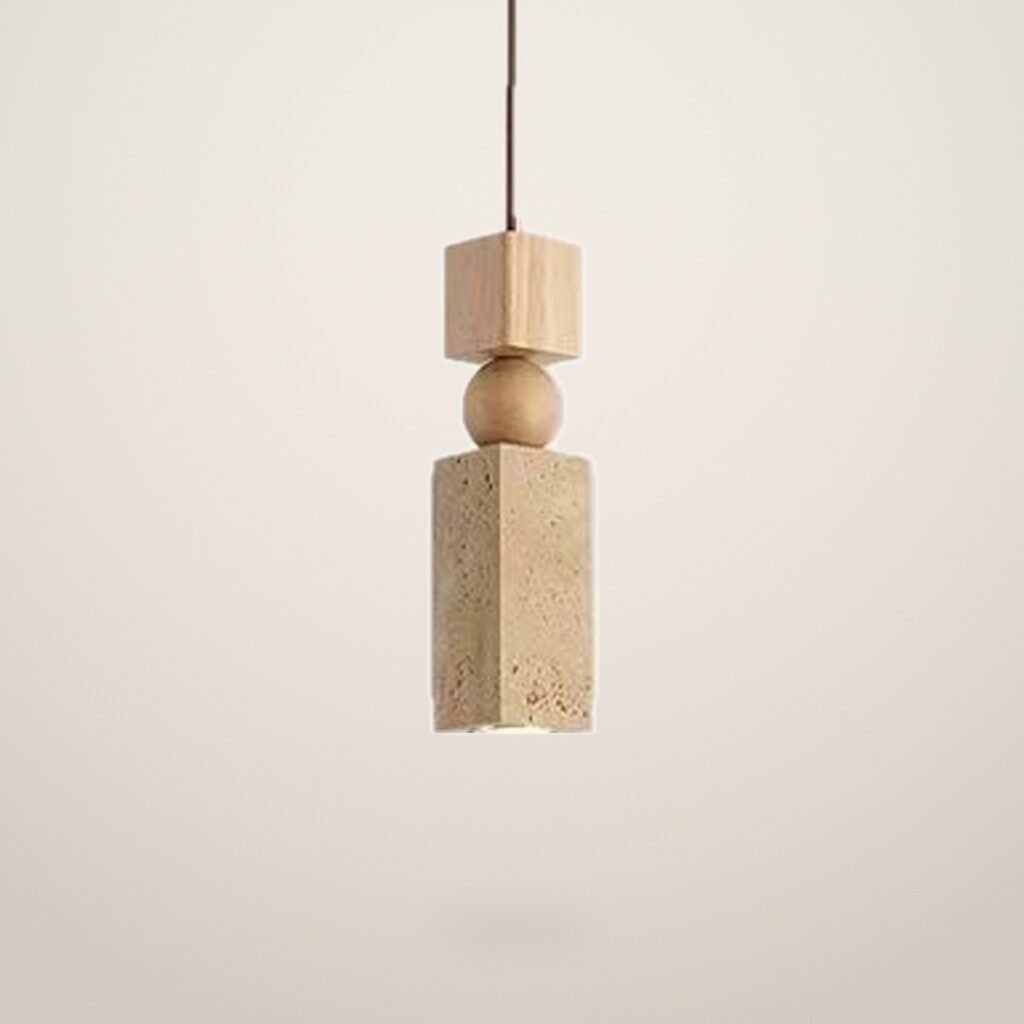 A813 Square Travertine Bedside Pendant Light shown on a light studio background